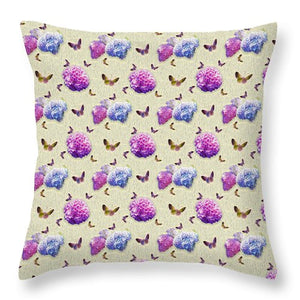 Butterflies and Hydrangea Pattern - Throw Pillow