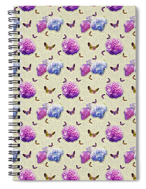 Butterflies and Hydrangea Pattern - Spiral Notebook