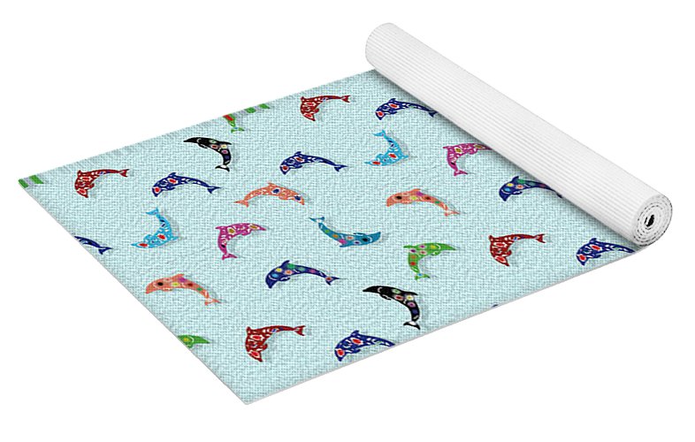 Colorful Dolphins Pattern on Teal - Yoga Mat