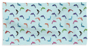 Colorful Dolphins Pattern on Teal - Beach Towel