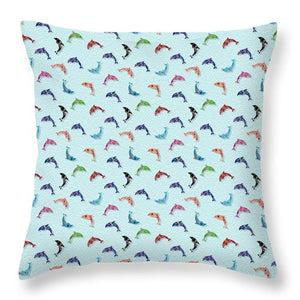 Colorful Dolphins Pattern on Teal - Throw Pillow