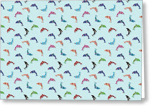 Colorful Dolphins Pattern on Teal - Greeting Card