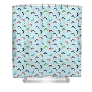Colorful Dolphins Pattern on Teal - Shower Curtain