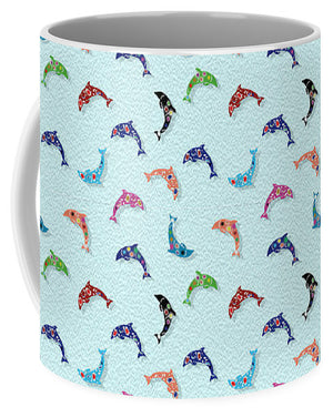 Colorful Dolphins Pattern on Teal - Mug