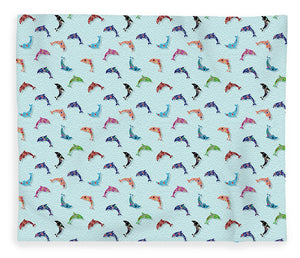 Colorful Dolphins Pattern on Teal - Blanket