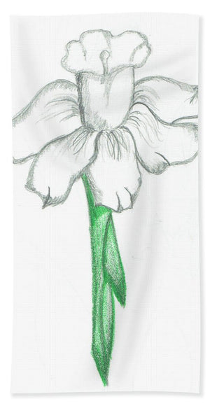 Flower Pencil Sketch - Selective Color - Bath Towel