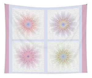 Happy Together Flowers Quadriptych - Stylized - Tapestry