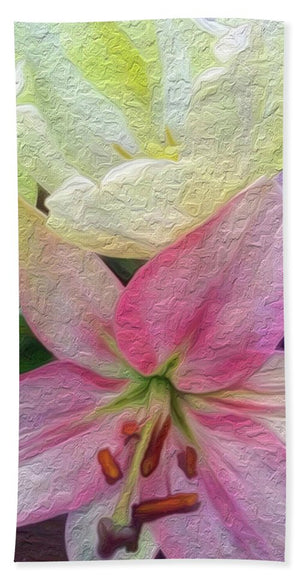 Lily and Tulips - Stylized - Bath Towel