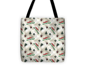 Paw Prints and Christmas Trees Pattern - Tote Bag