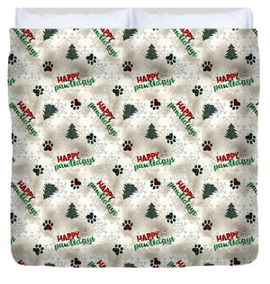 Paw Prints and Christmas Trees Pattern - Duvet Cover
