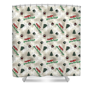 Paw Prints and Christmas Trees Pattern - Shower Curtain