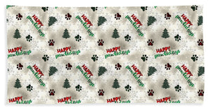 Paw Prints and Christmas Trees Pattern - Beach Towel