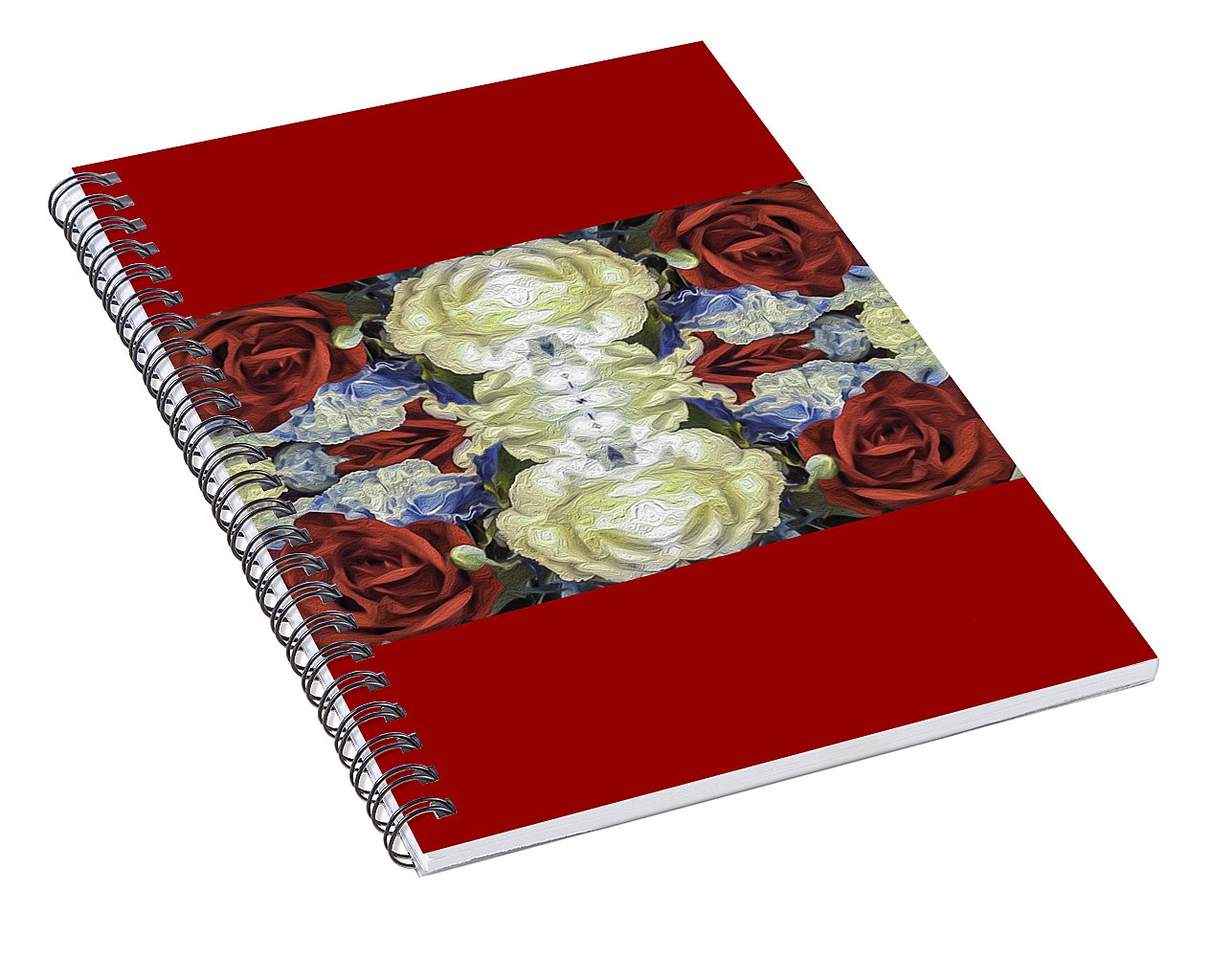 Red White and Blue Floral Pattern - Spiral Notebook