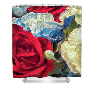 Red White and Blue Floral - Shower Curtain