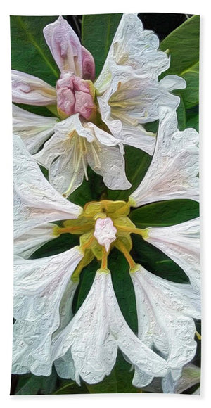 Rhododendron Flowers - Stylized - Bath Towel